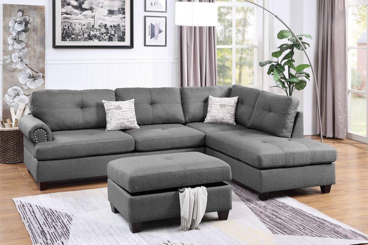 Gray Sofa Sectional w/ Storage Ottoman 