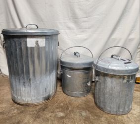20 Gallon, And (2) 5 Gallon Metal Utility/Storage Cans With Lids