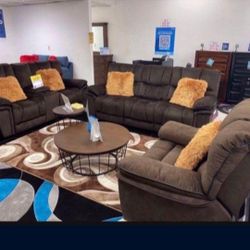 Barcelona Brown Fabric Reclining 3 Piece Living Room Sets---$1399---Unreal Pricing!!!---No Credit Needed Financing Available 