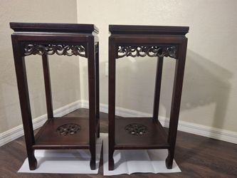 Original Vintage Pair Of Chinese Carved Rosewood Pedestals Beatuliful Crafted