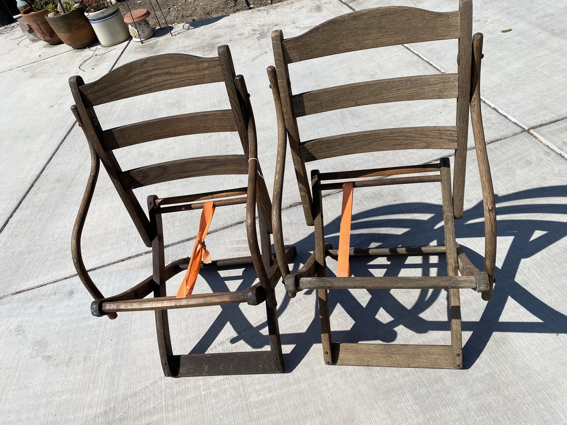 Antique Wooden Folding Civil War Camp Chairs or Stagecoach Style Chairs