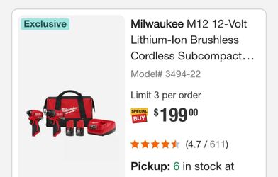 Milwaukee M12 Brushless Cordless Subcompact Combo Kit