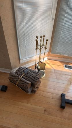 Fireplace tool set and log container