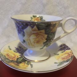 Gracie Bone China Cup And Saucer Set With Flowers.