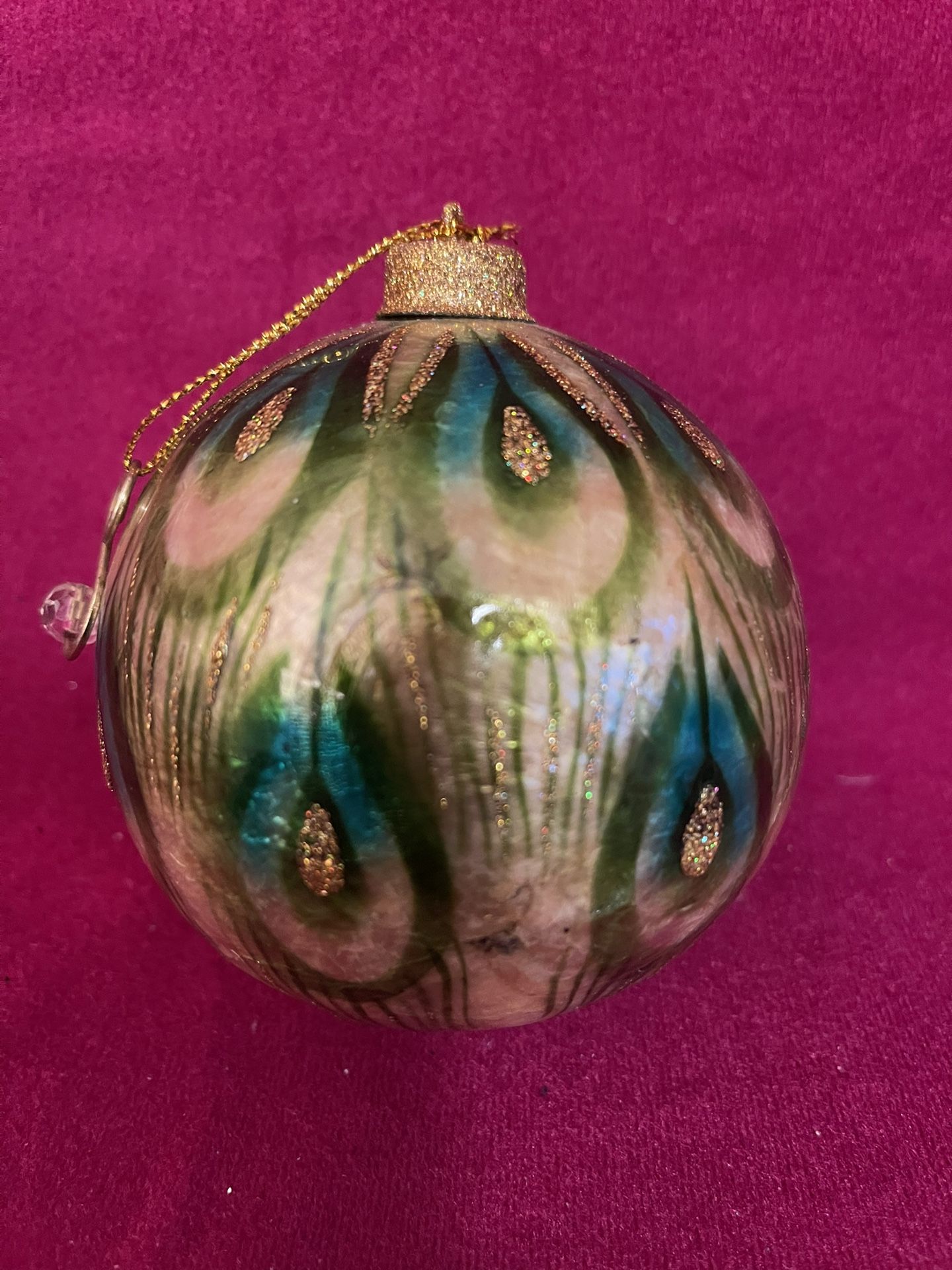 Pier 1 Peacock Ornament Feather Design Capiz Christmas Tree Ball 3.5"