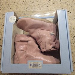 Robeez Baby Girl Suede Sole Pink Glittered Boots- Size 12-18 Months 