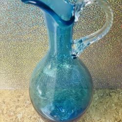 EMPOLI ART GLASS AQUAMARINE COLOR DECANTER