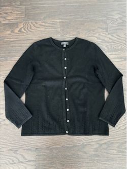 classical essentials cashmere black sweater cardigan, size petite medium