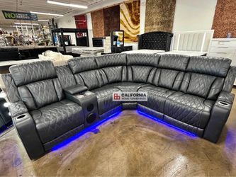 Leather Power Recliner sectional sofa with USB , Wireless Charging , LED lights and Bluetooth speaker
