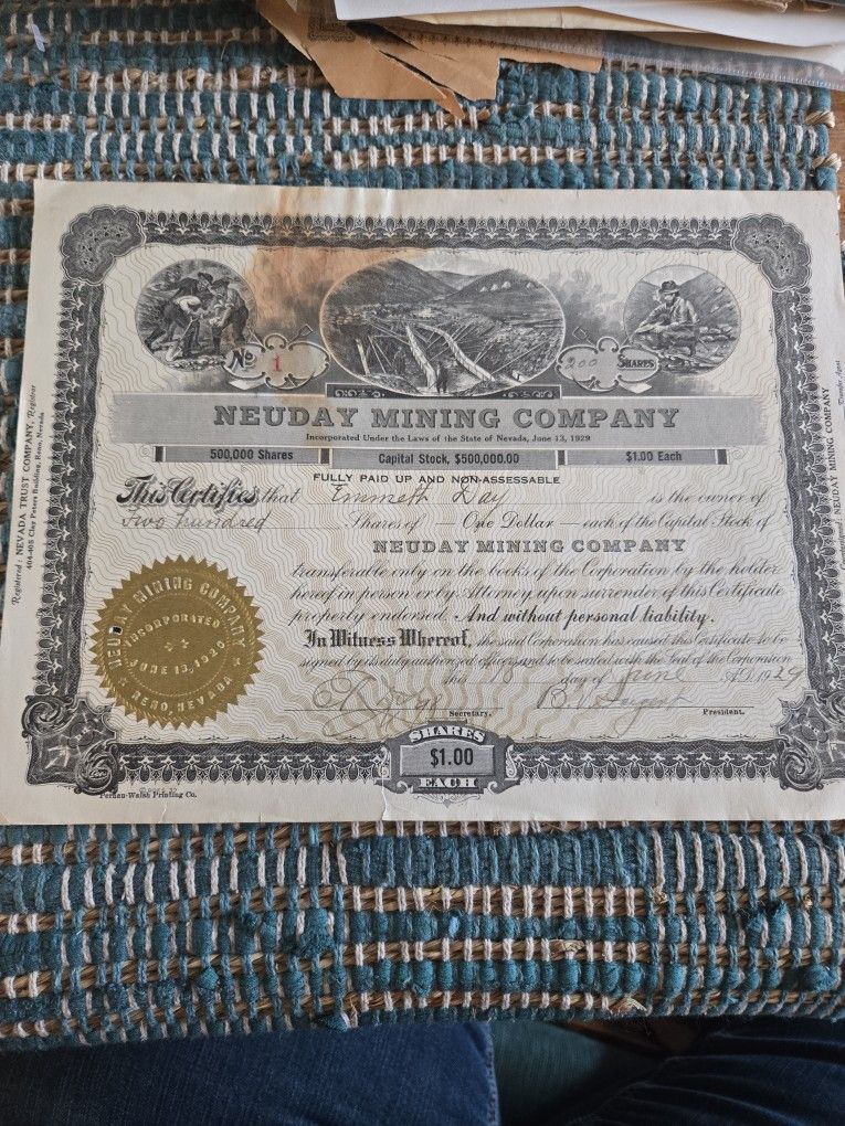 1929 Mining Certificate-Nevada
