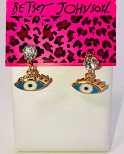 BETSEY JOHNSON "ALL EYES ON ME!" PRETTY BLUE EYES STUD POST EARRINGS BRAND NEW!