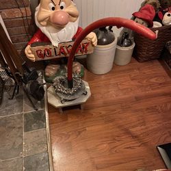 Country Primitive Long Red Candle with Holder and Wood Stool