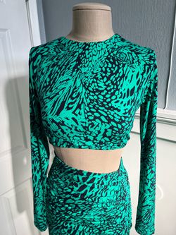 Green Animal Print Crop Top and Skirt Set