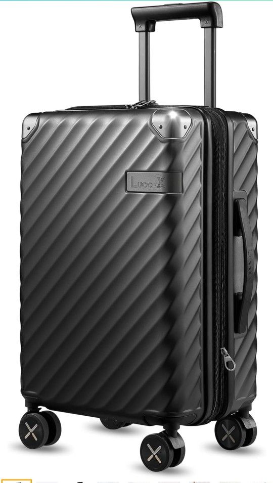 LUGGEX Luggage with Spinner Wheels - Polycarbonate Expandable Hard Shell Suitcase, Carry-On 20-Inch, Black

