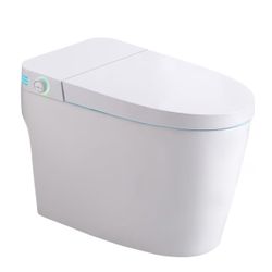 BWE SmartFlow White Elongated Chair height 12-in Rough-In Touchless Flush Smart Compatible Soft Close 1-piece Bidet Function Toilet