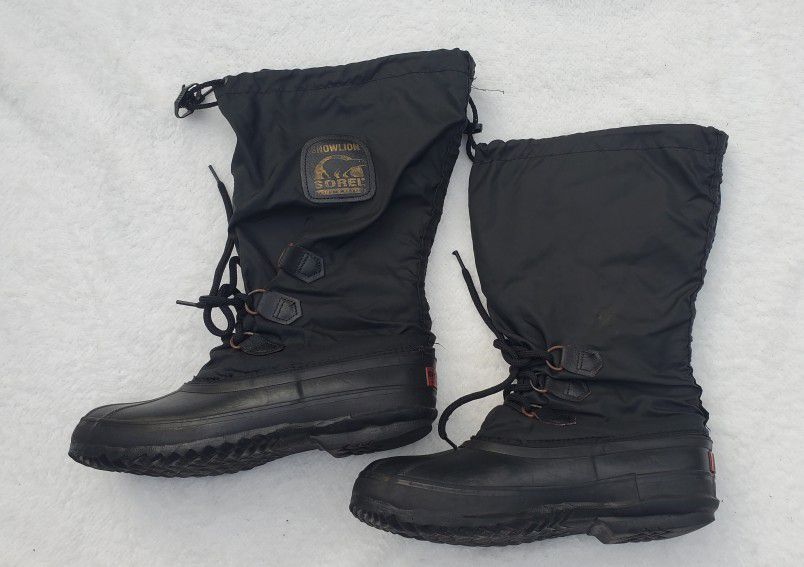 Sorel SNOWLION Snow Boots Women's 9 Winter Tall Black Rubber Fabric Drawstring