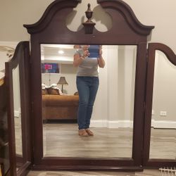 3 Fold Mirror For Dresser Mahogony Wood