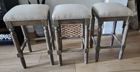 Counter Height Backless Wooden Barstools with Nailhead Trim - Set of 3