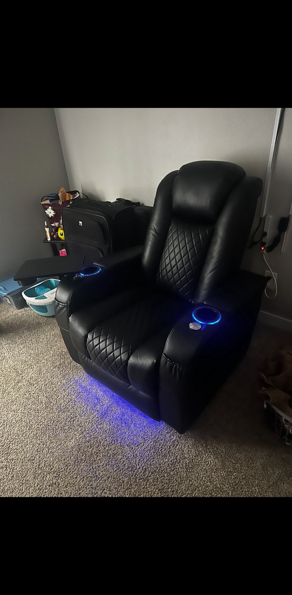 All black reclining gaming chair, very new condition