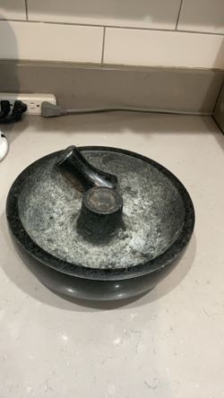 OLD VINTAGE RARE  BLACK STONE MORTAR & PESTLE FOR SPICE /  GRIND (Vintage Molcajete  Heavy Weights 12.5 Pound