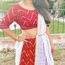 Red And White Sequence Legenga For Wedding And Navratri