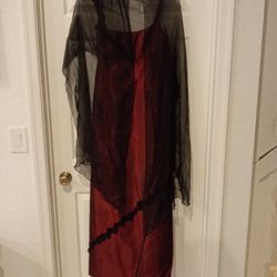 "Love At First Sight In Québec" Coup De Foudre Burgundy Gown With Black Shawls Size 16