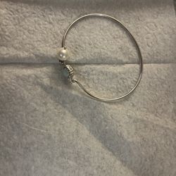 Sterling Silver Bracelet, Aquamarine, And A White Pearl