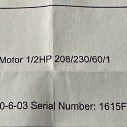 HVAC Blower Motor 1/2HP 208/230/60/1