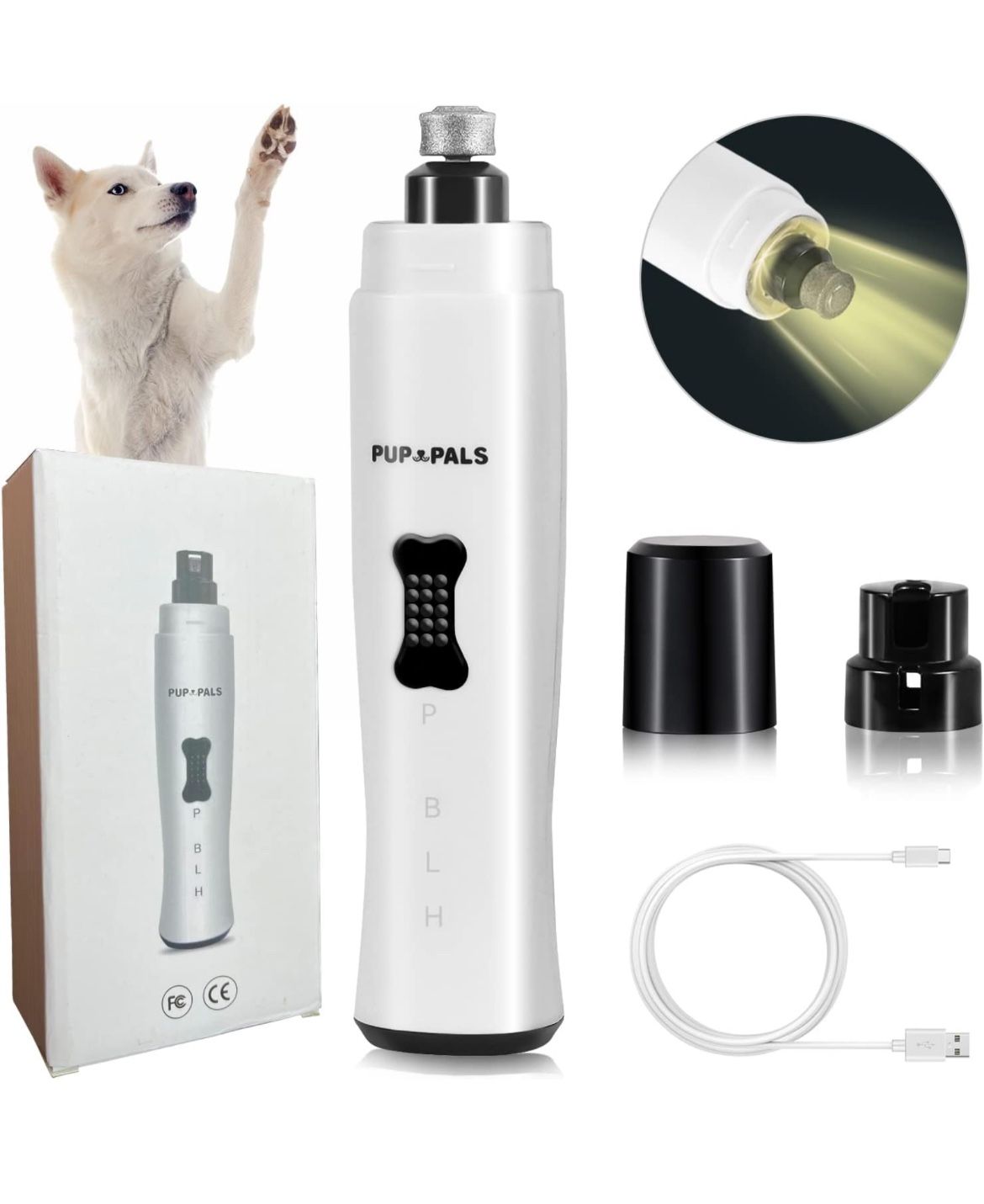 PUP PALS Dog Nail Grinder with 5 LED Shadow Free Light