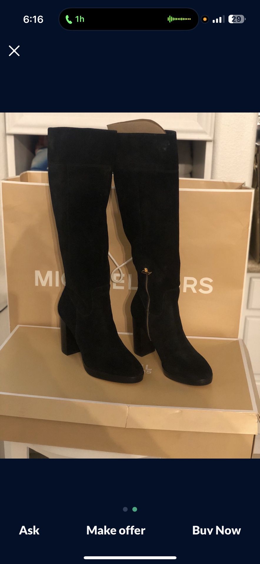 Michael Kors Regina Black Suede Leather Platform Boots