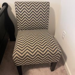 Chevron Pattern Upholstered Armless Accent Chair, Beige and Green