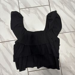 Black Ruffle Crop Top