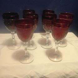 Cristal D' Arqouis 8 Goblets Ruby Red