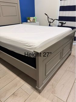 Grey Full Size Bed Frame With Mattress, No Stains Or Rips, Only Used For 3 Months, Measurements In Photos