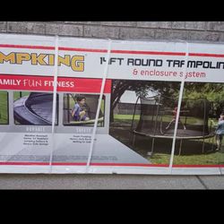 JUMPKING 14ft ROUND TRAMPOLINE WITH ENCLOSURE SYSTEM, BRAND NEW/SEALED