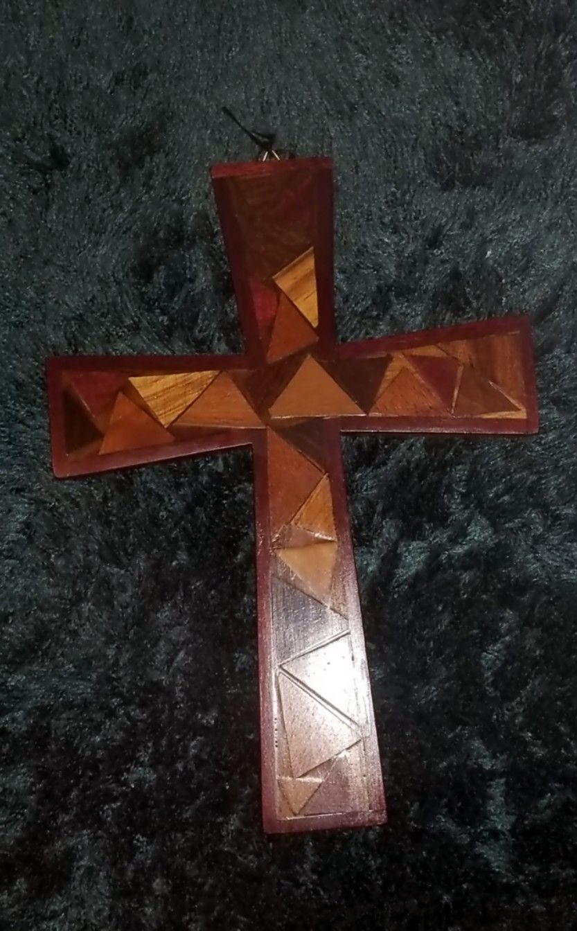 Wood Mosaic Inlaid Cross