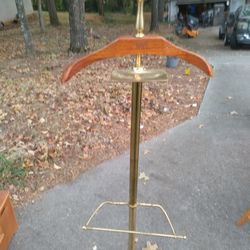 Vintage Brass & Wood Valet Stand – Gentleman’s Butler / Suit Hanger Rack
