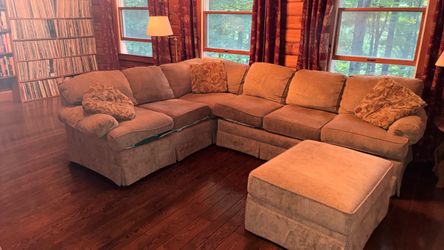 Beige Fabric Sectional Sofa with Ottoman
