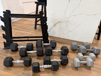 165 LB Weight Set + Storage Rack – $185