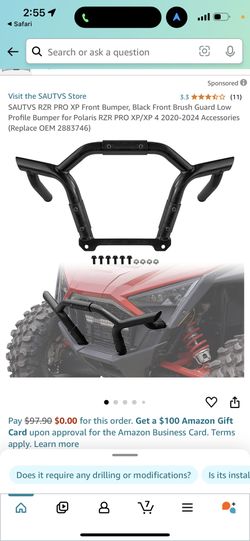 RZR PRO XP Front Bumper, Black Front Brush Guard Low