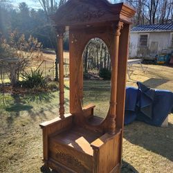 Vintage  Oak Halltree With Light