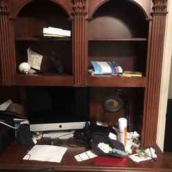 Two Piece Mahogany Desk And Bookcase For Sale