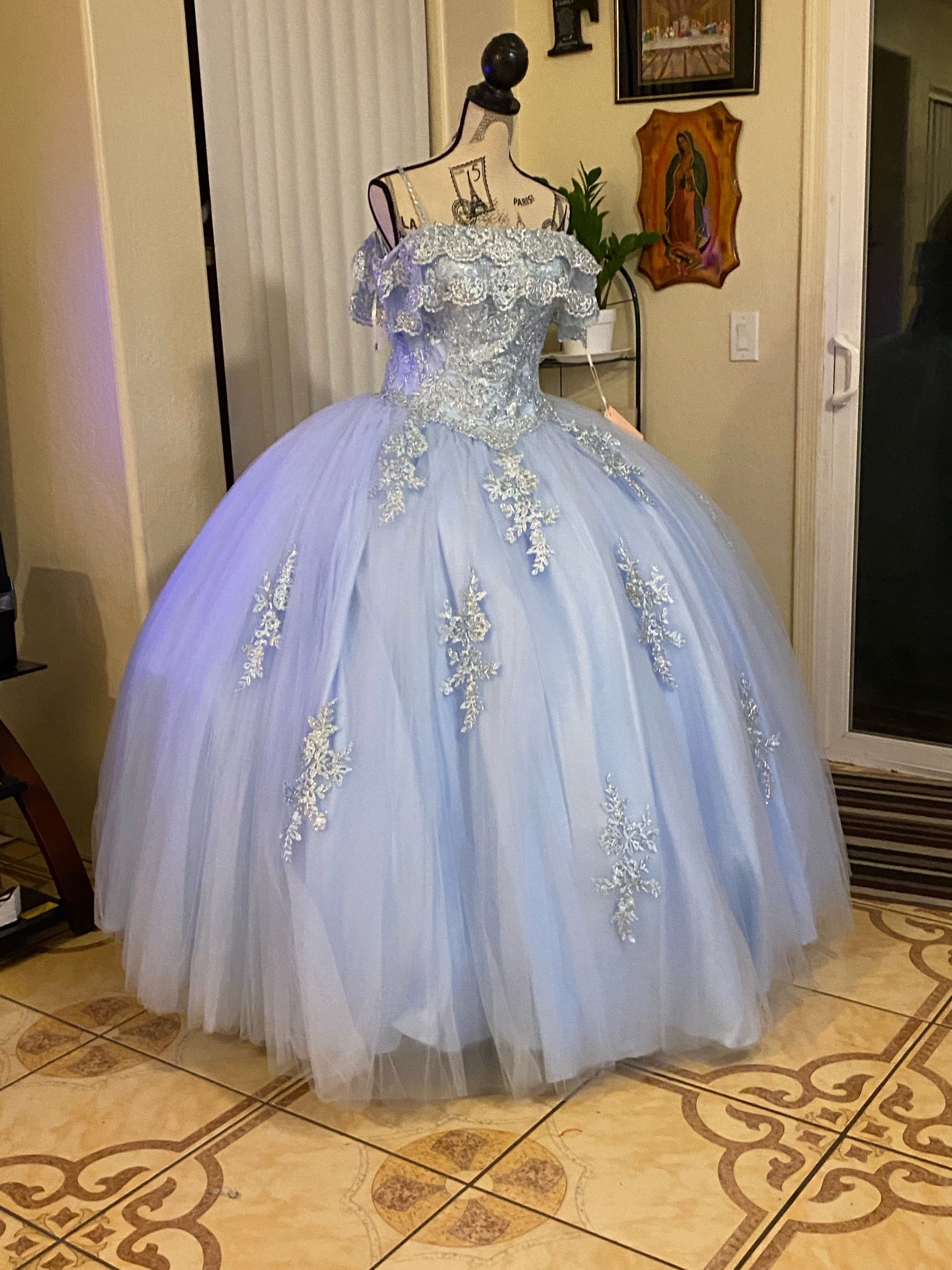 Blue And Silver Quinceanera dress
