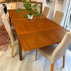 Danish Teak Mid Century Modern Extendable Dining Table With 6 Chairs