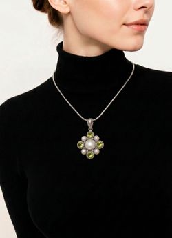 Signed 925 Sterling Silver Peridot & Pearl Pendant Necklace – 27G ✨