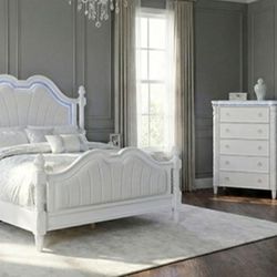 Brand New Upscale White 4pc Queen Bedroom Set (Available In Eastern King)