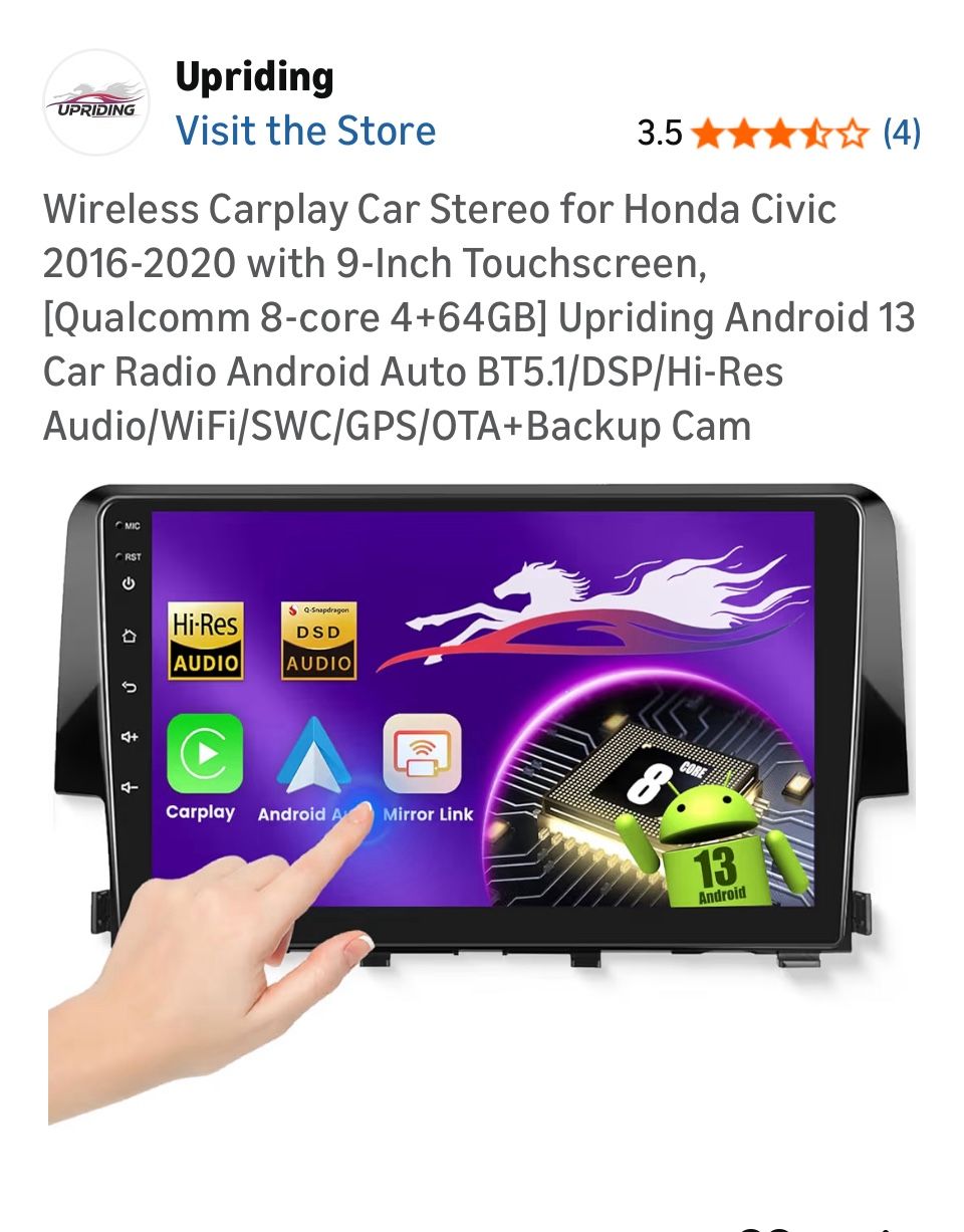 Upriding New Wireless Carplay Car Stereo For Honda Civic(2016-2020)