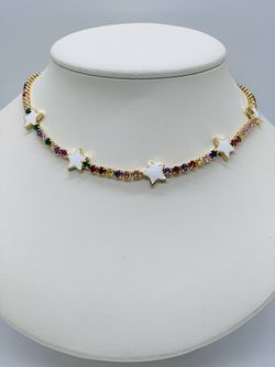 Choker Tennis Chain Gold Plated With Cubic Zirconia Colorfully