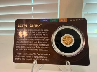 2017 Tanzania 0.5g .9999 Fine Gold Proof Coin – "Big Five" Elephant (Carded #0860)