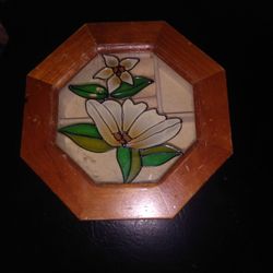 Vintage Wo.Ens Jewelry Box Stained Glass Lid